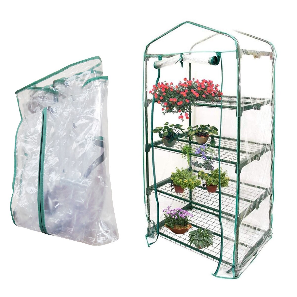 Mini Greenhouse Cover Waterproof Small Plant Greenhouse Transparent PVC Cover with Roll-up Door for Potted Plants Seedlings