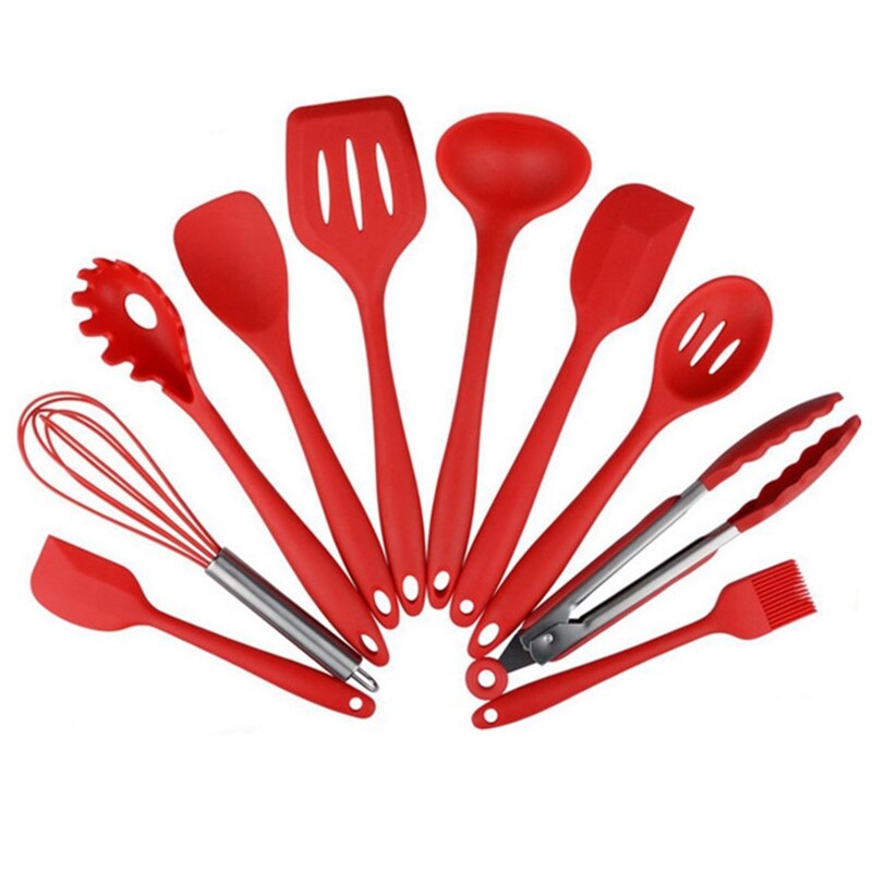 Ustensiles de cuisine antiadhésifs en Silicone, main de maman, outils de cuisson: 10PIECE RED