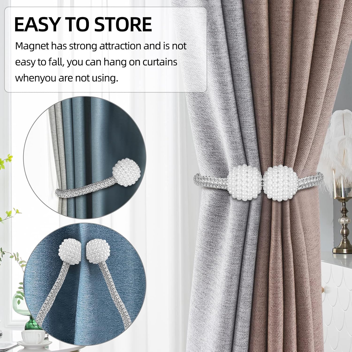 1 STKS 2 STKS Parel Magnetische GordijnClip Opknoping Bal Gesp Gordijn Houder Tie Terug Gesp Clips Tie Terug Gordijn Decor Accessoires