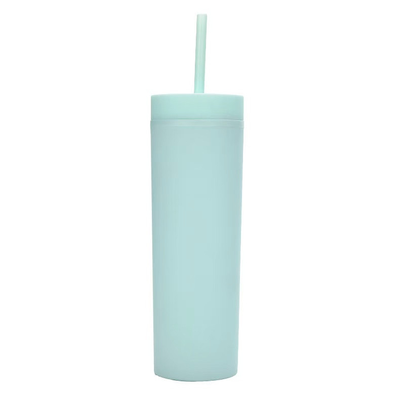 Stylish Matte Finish Reusable Portable Double Wall Tumbler Plastic Cup With Straw Coffee Tea Household Water Cup 16oz 450ml: Orange