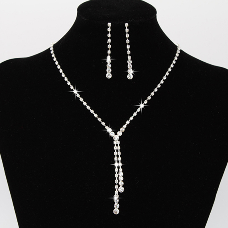 Mode Vrouwen Ketting Oorbellen Set Lichtmetalen Strass Bruiloft Bridal Lady Dangle Earring Kettingen Sieraden Accessoires: 03