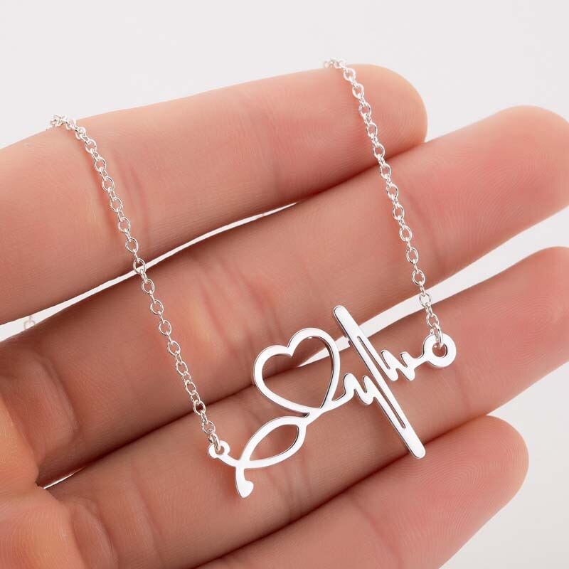 Collar de acero inoxidable con latido del corazón para mujer, joyería con cardiograma de amor, ECG, de médico y enfermera, ,