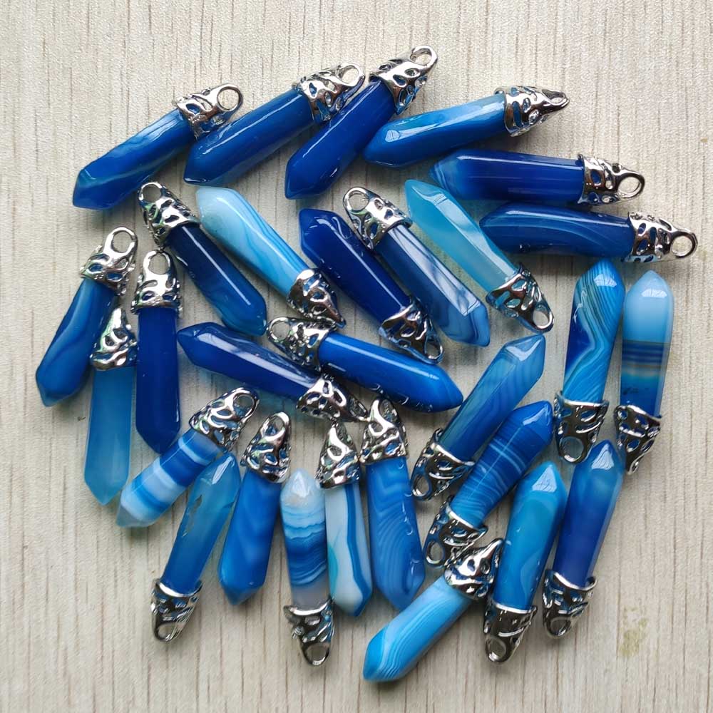 good mix natural stone pillar charm pendants 10x32mm for jewelry making 20pcs/lot: blue strip onyx