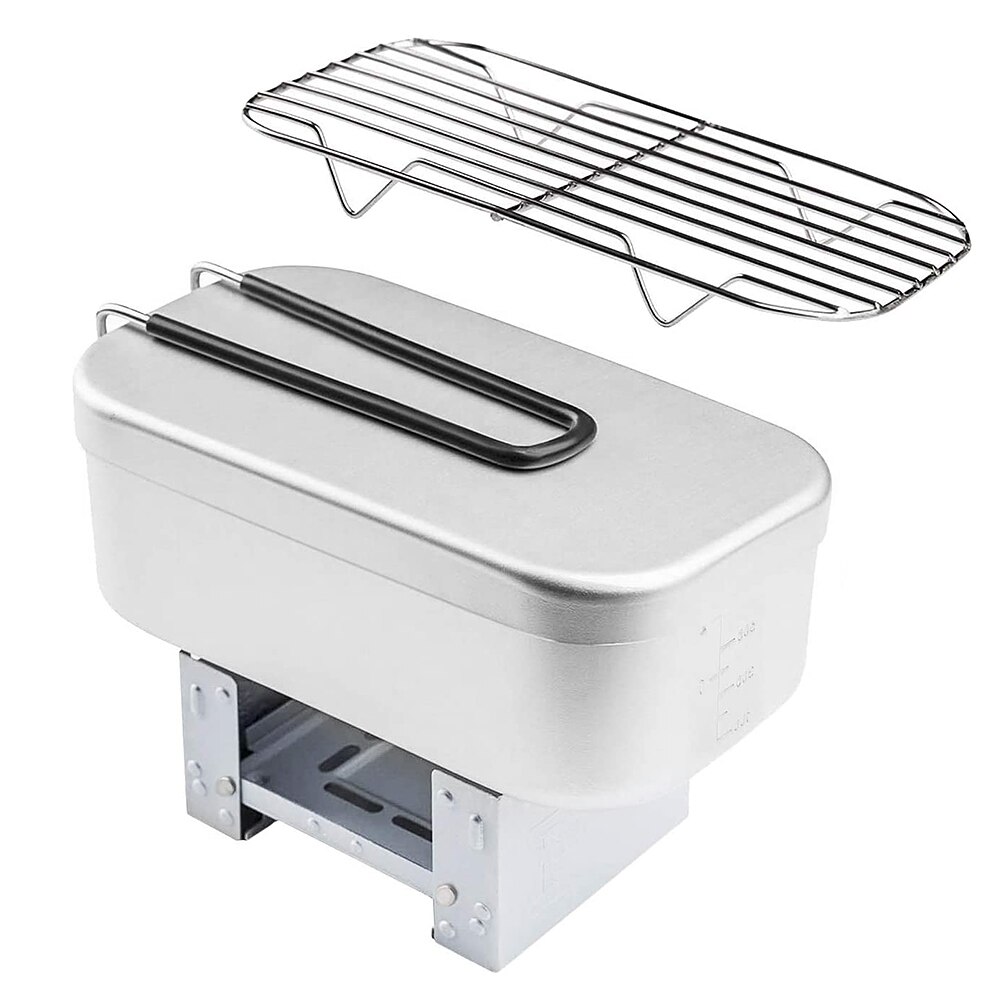 Mini Folding Stove Lunch Box Steaming Rack Combo Set Camping Lunch Box for Picnic Camping Hiking Fishing Mountaineering