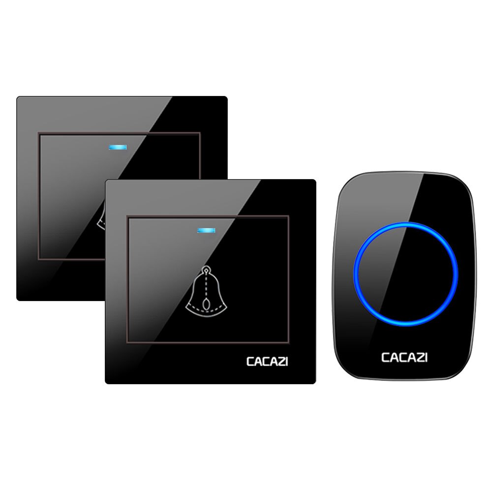 CACAZI Wireless Doorbell Waterproof 60 chimes 5 Volume Home Cordless Door Ring Bell 220V US EU UK Plug 1 2 Button 1 2 3 Receiver: Brown / us
