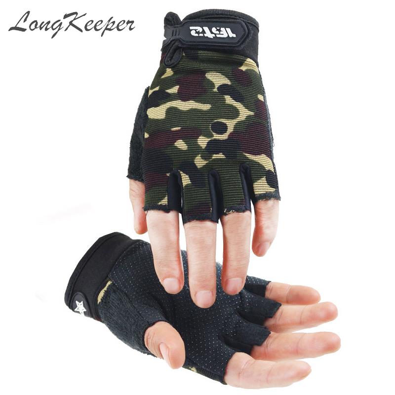 Longkeeper mænd kvinder fingerløse handsker skridsikre sportsvanter camo handsker til børn udendørs fitness halvfingerhandsker luva s-xxl