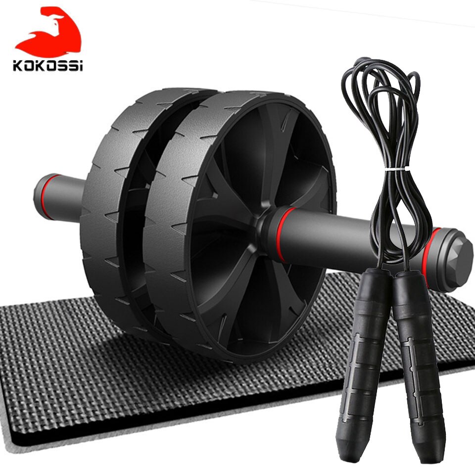 KoKossi AB Roller Power Wheels Machine Push up Bar Skipping Jump Rope Home Gym and Exercise Workout Abdominal Muscle Trainer: Black with rope