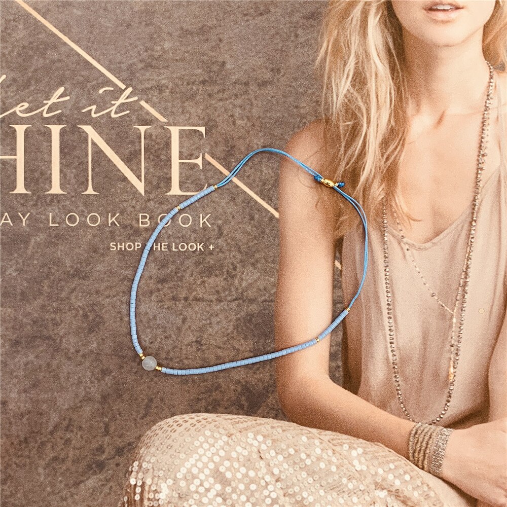 Go2boho Miyuki Bracciale con perline Pietra di moda Gioielli con perle Perline Gioielli Braccialetti semplici vintage Pulsera di alta qualità: Zinco bianco blu placcato