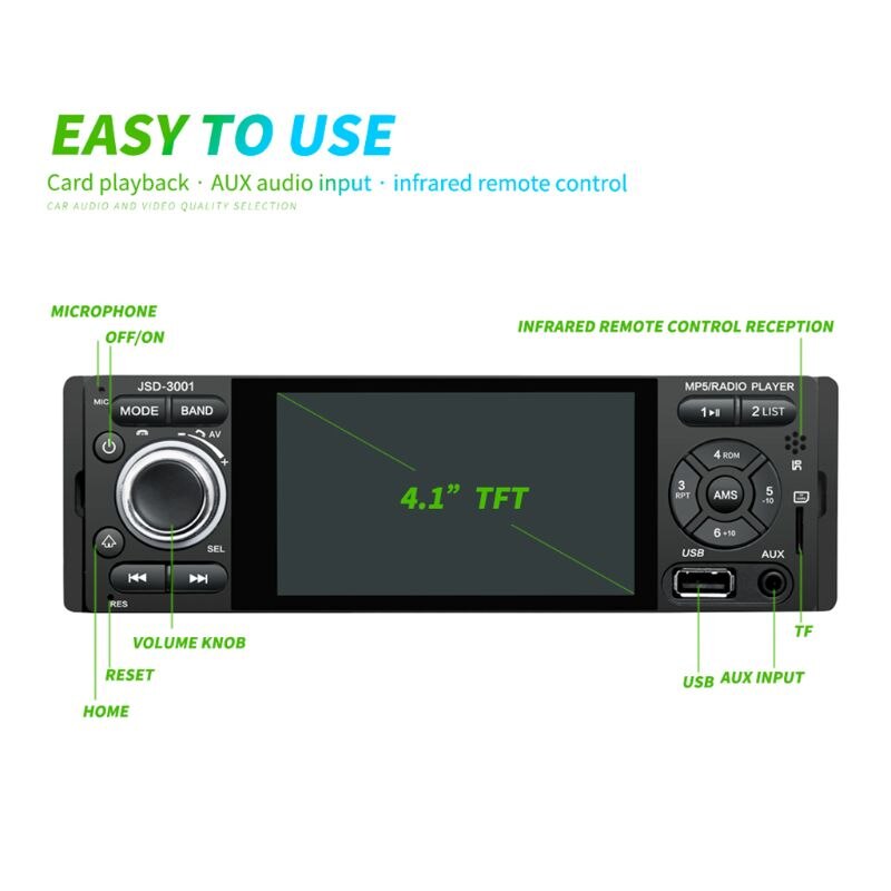 Car Radio 1din 4inch screen Autoradio Bluetooth Stereo JSD-3001 12V