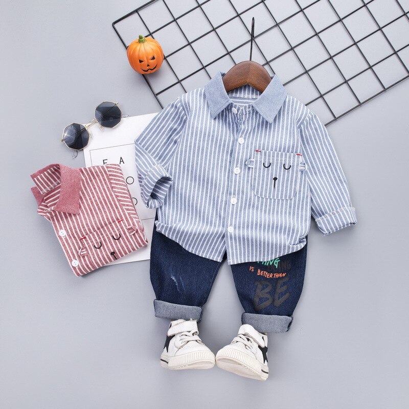 baby gutteklær todelt gutteklær sett vetement bebe garcon baby gutt sommerklær t-skjorte+jeansett 80/90/100/110/120cm: Himmelblå / 30m