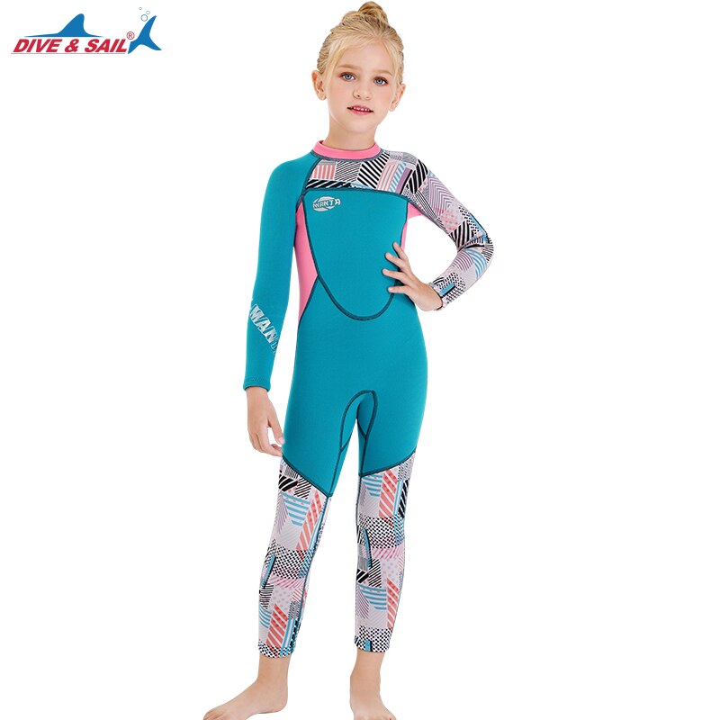 Traje de neopreno de una pieza para niños y niñas, neopreno de manga larga de 2,5mm, neopreno de cuerpo entero para nadar y bucear