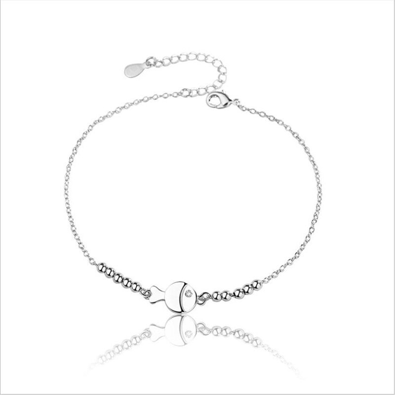 Moda feminina prata 925 pulseira para mulheres jóias senhora peixe bola design rosa ouro tornozeleiras acessórios femininos na moda princesa