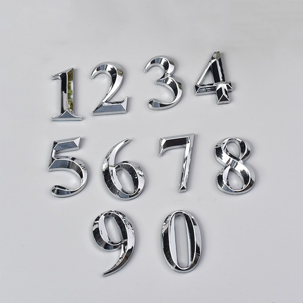 House Number Stickers 3D Self Adhesive Door Plate Sign Digits Apartment Hotel Office Door Address ABS Plastic Label 5cm Silver