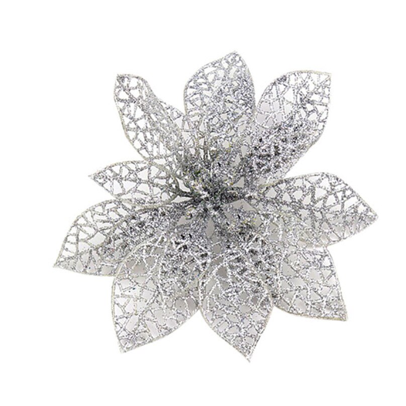 Bloemen Kerstboom Ornamenten Simulatie Bloem Xmas Ornament Bloemen Kerst decoraties voor huis & 4s23: Zilver