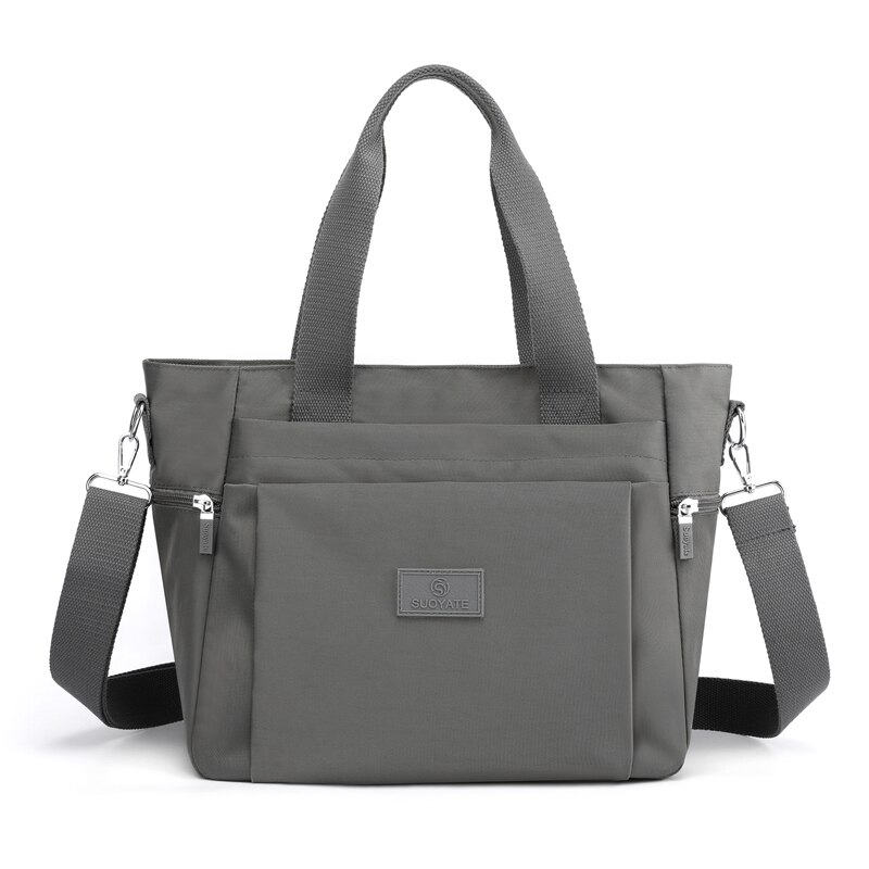 Nylon Shoulder Bags For Women Solid Color Casual Tote Large Capacity Black Crossbody Bag Soft Zipper Travel Handbag: Gray
