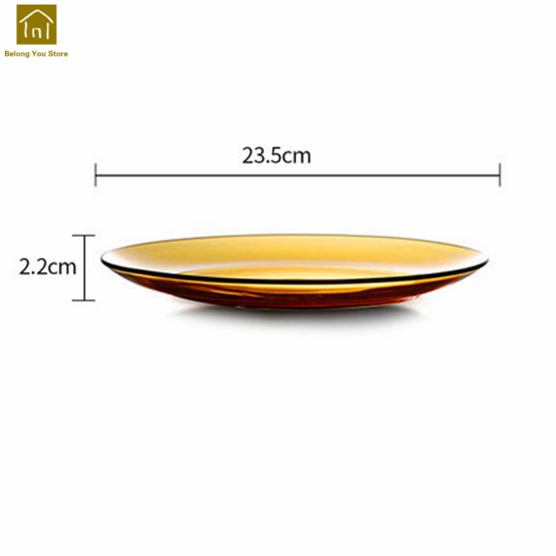 Farve glas tallerken enkel gennemsigtig mikroovn plader middag dyb tallerken tallerken nice verre gafler mad tallerkener wki 087: Lysebrun 23.5cm