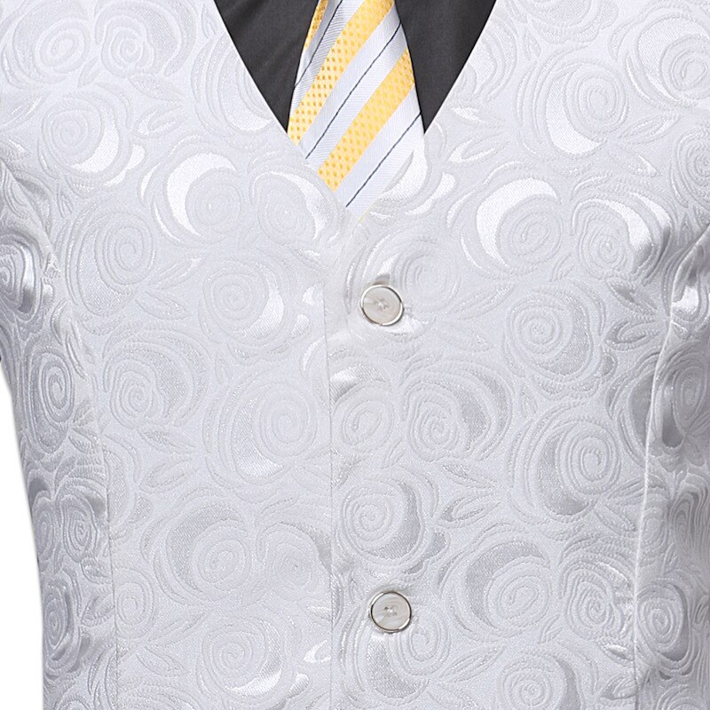 Gilet en Jacquard blanc Rose pour hommes, nouvelle , Slim Fit Business, robe formelle, Gilet de smoking, fête