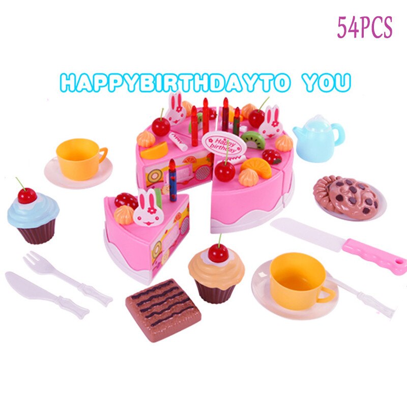 38-75pcs Kitchen Toys Pretend Play Cutting Birthday Cake Food Eat Toys Early Educational Baby Play Games SA978293: 54pcs pink