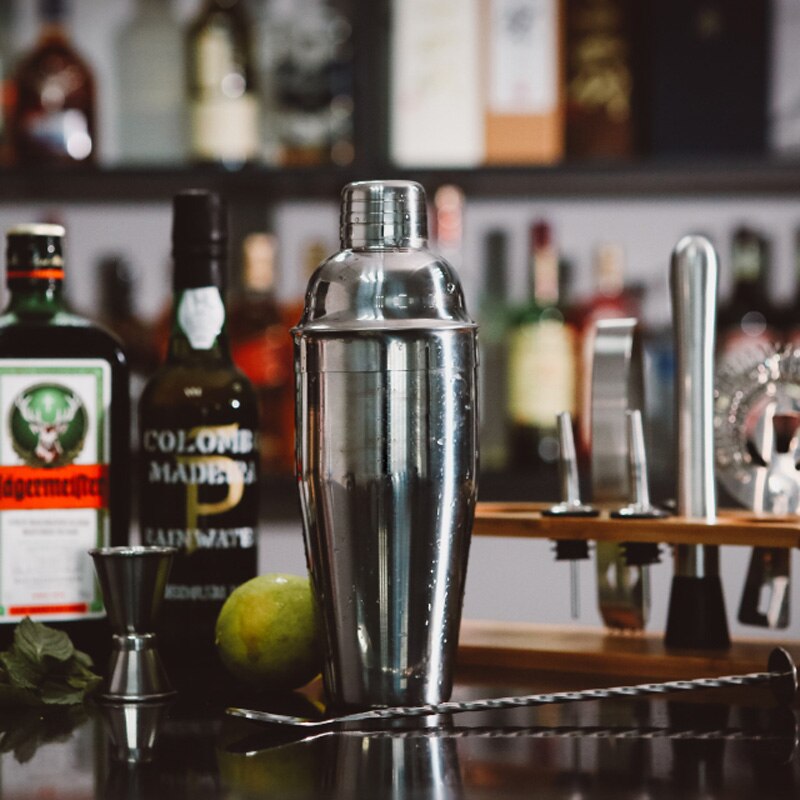 10-12 PCS Barware Set Stainless Bar Cocktail Shaker Set Shaker Set With Wooden Rack Storage Stand Bars Mixed Drinks Tool Holder