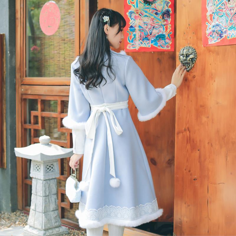 Vestido de estilo chino de hermana Lolita para mujer, ropa de princesa con cordones, mezcla de lana dulce tradicional Vintage, Hanfu femenino