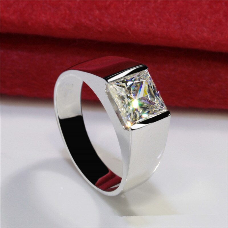 Hübsche männliche Ring 925 Sterling silber Prinzessin schneiden 8mm AAAAA Zirkon cz Hochzeit Band Ringe für männer ErkläSprosse Partei schmuck
