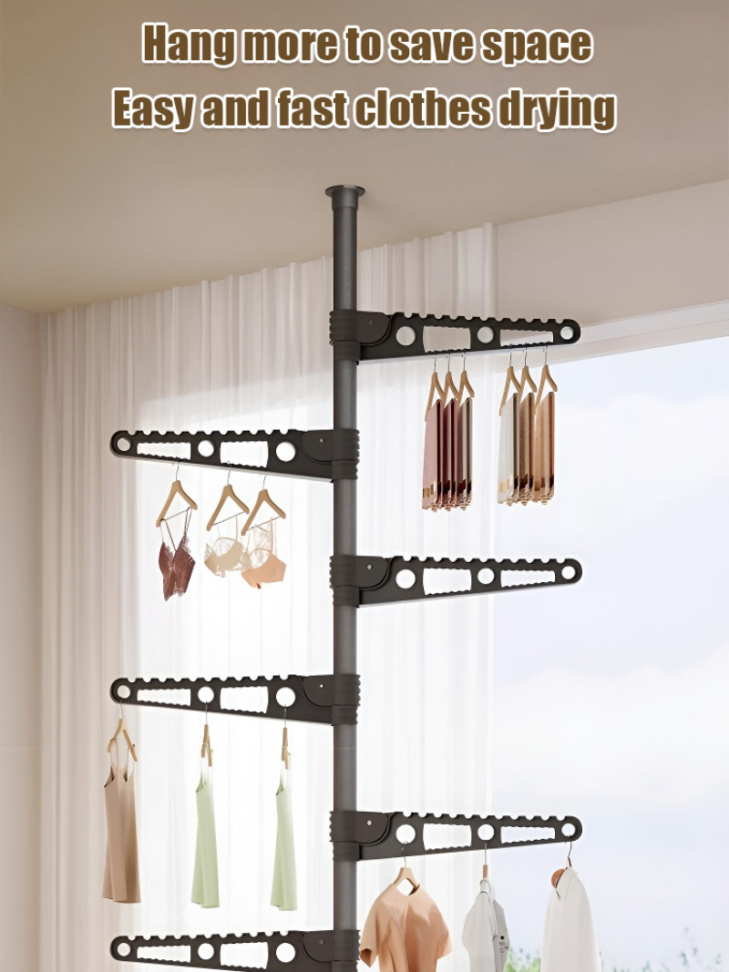 Accueil tige de séchage aérienne plancher debout support de séchage non perforé balcon chambre extensible corde à linge pôle suspendu manteau Rac