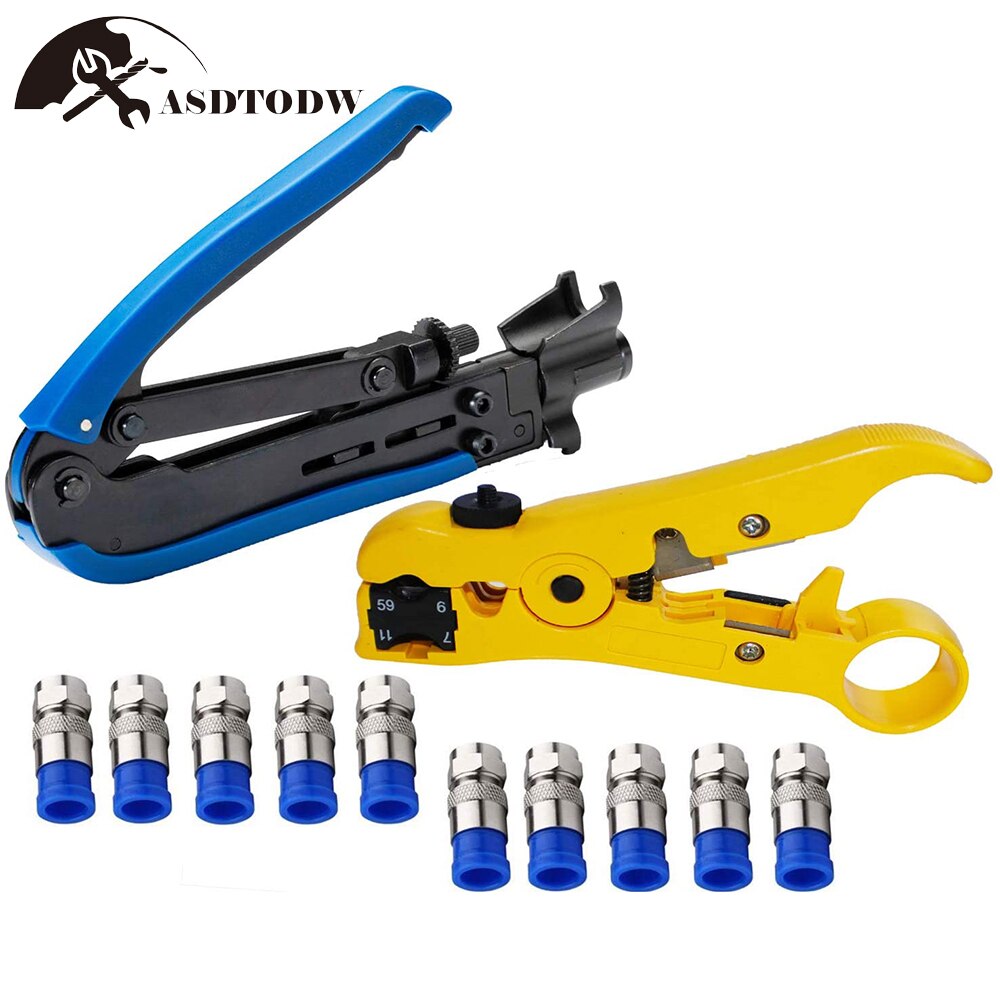 RG6 Compression Tool Coax Cable Crimper Kit RG6 RG11 RG59 F81 with 20PCS F Compression Connectors