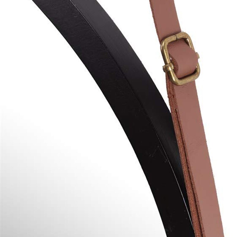 Opknoping Ronde Muur Spiegel In Badkamer En Slaapkamer-Massief Bamboe Frame &amp; Verstelbare Lederen Band