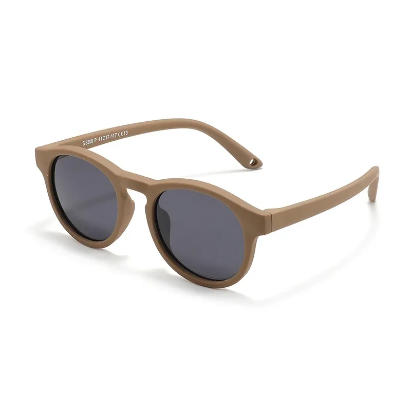 Modische erste Sonnenbrille für Babys mit Riemen, rund, flexibel, UV400, polarisiert, für Kleinkinder Ich bin ändern von 0–3 Jahren: Braun