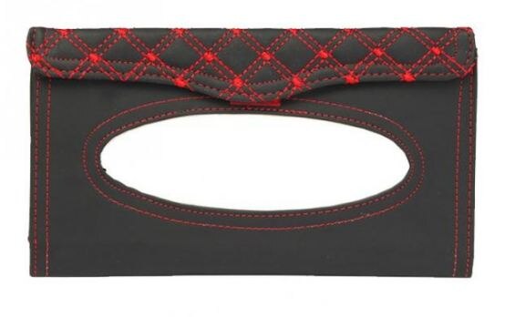 Universal Car Kit Tissue Doos Auto Zonneklep Opknoping Type Pu Borduurwerk Patroon Magic Sticker Tissue Cover Auto-interieurs: Rood