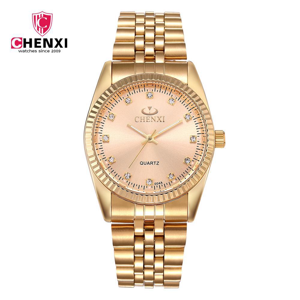 Chenxi – montre de luxe en acier inoxydable pour hommes et femmes, horloge dorée, à Quartz, à la , , 004a: Gold Dial Man