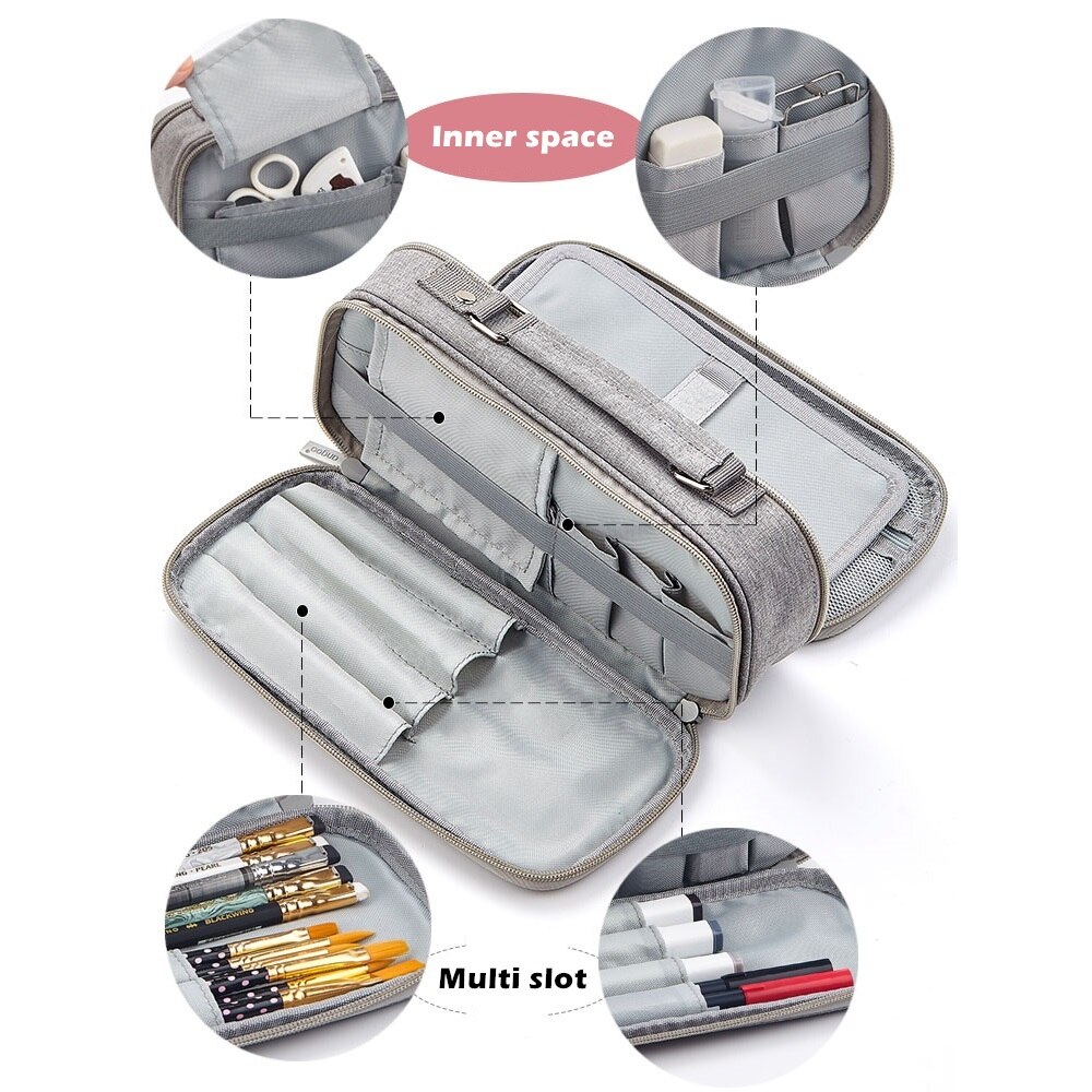 Angoo Twin Storage Pen Bag Pencil Case Multi Slot Layer Cute Handle Large Capacity Handbag Type Pouch Stationery School A6736