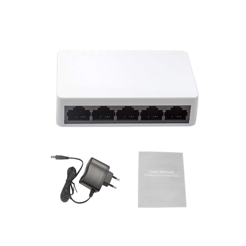 RJ45 Netwerk Switch 5 Poorten Fast Ethernet 10/100Mbps Lan Switcher Hub Met Power Adapter Voor Pc Desktop