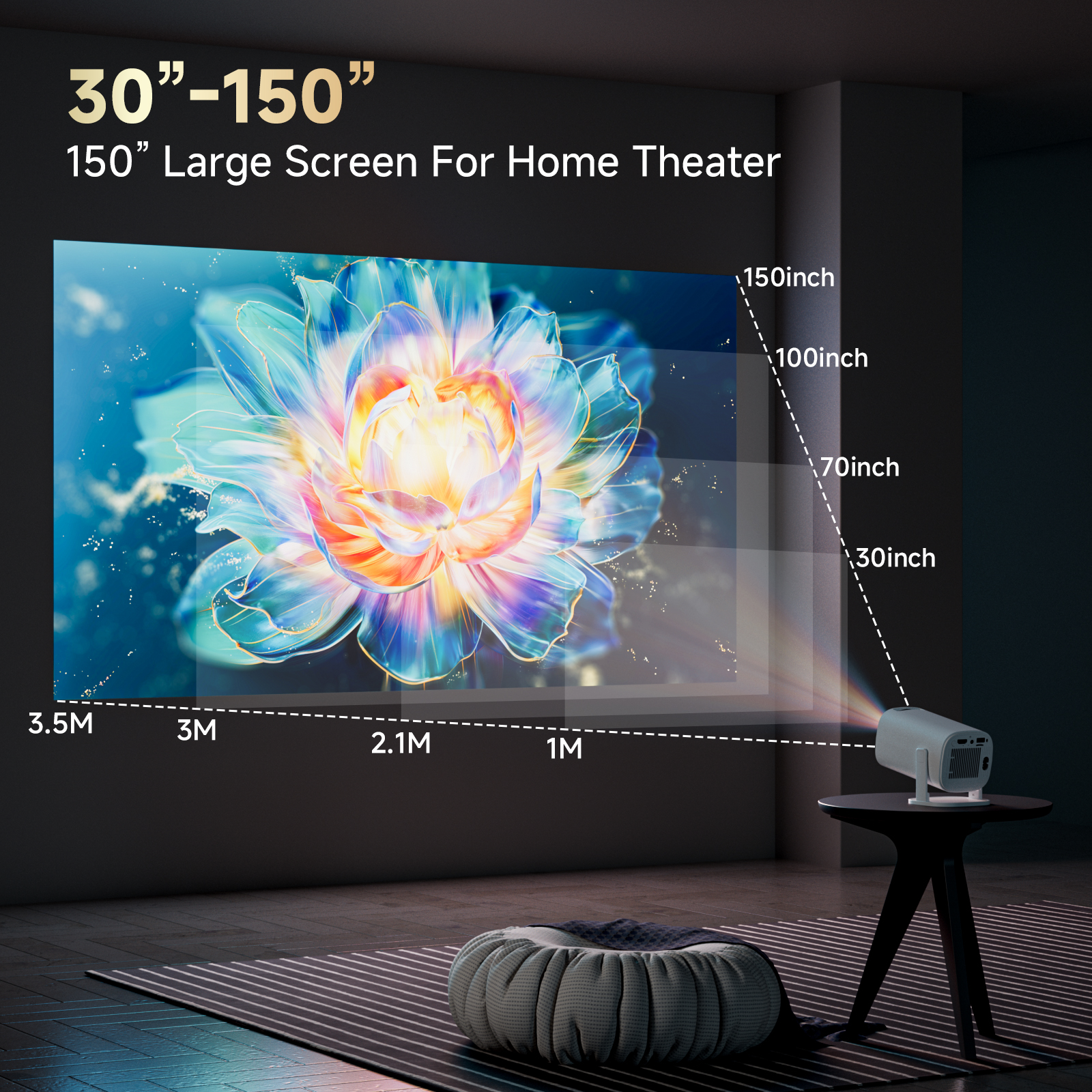 Projektor P30pro Nowy Natywny 720P Android 4K 1280*720 160ANSI Wifi Kino Zewnętrzny Przenośny 180 ° Obrotowy projektor hy300