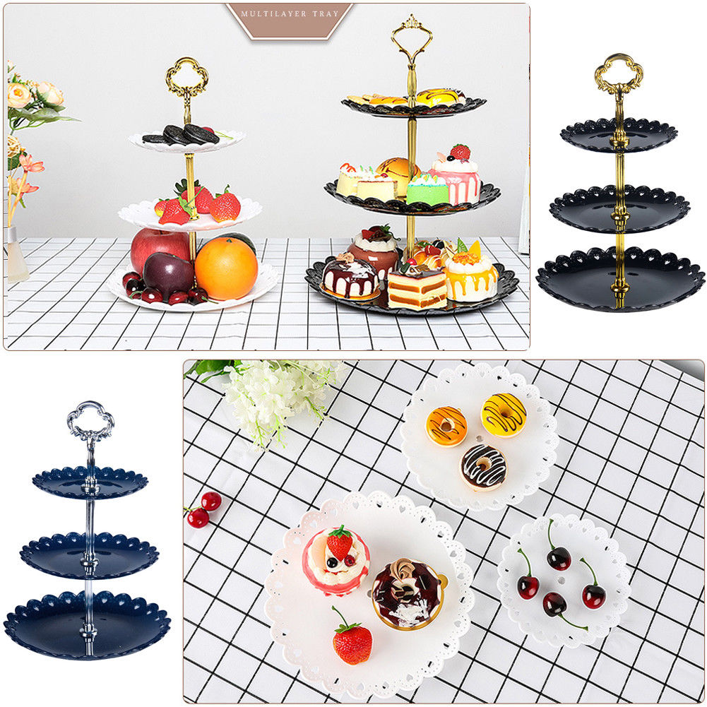 3 Tier Plastic Fruit Plate Cake Stand Birthday Party Decor Afternoon Tea Wedding Plates Tableware Dessert Vegetable Storage Rack