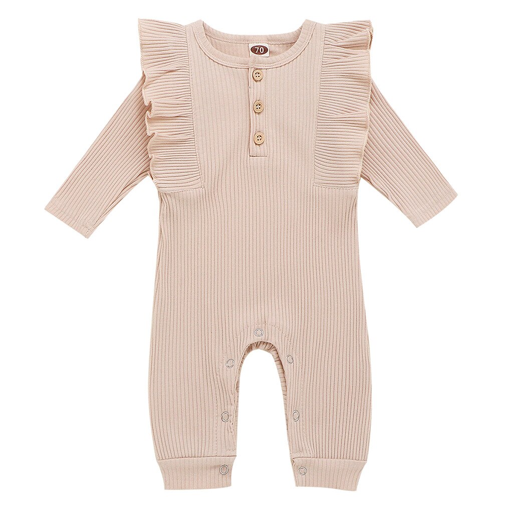 Rüschen Romper Overall Overall Neugeborenen Baby Jungen Mädchen Feste Taste kostüm baby mädchen strampler pajacyki dla niemowlat: Khaki / 12m