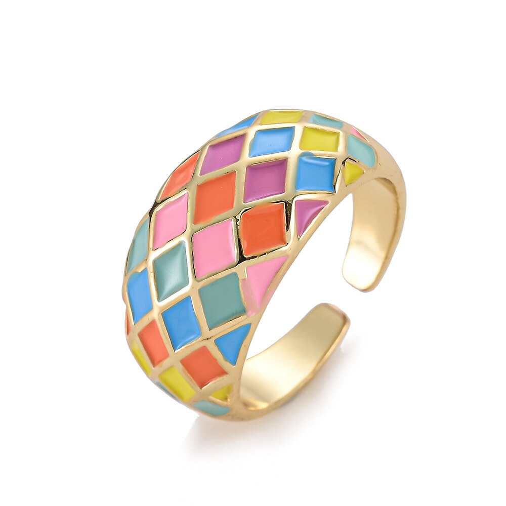 Rainbow Enamel Druipend Olie Ster Hart Ringen Voor Vrouwen Koper Goud Kleur Zirconia Punk Ringen Trendy Sieraden Verstelbare: 7