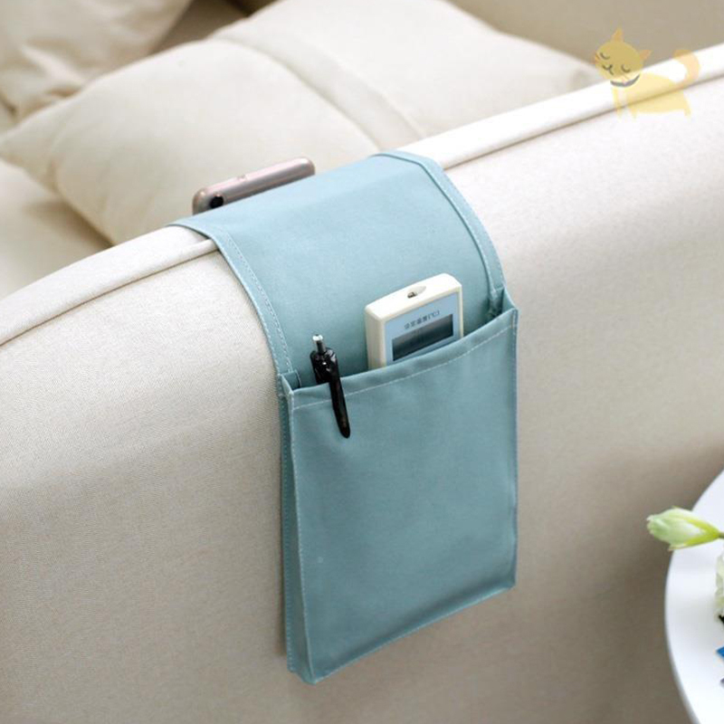 Cotton Linen Bedside Storage Bag Organizer Bed Desk Bag Sofa TV Remote Control Hanging Bag Storage Organizer Bed Holder Pockets