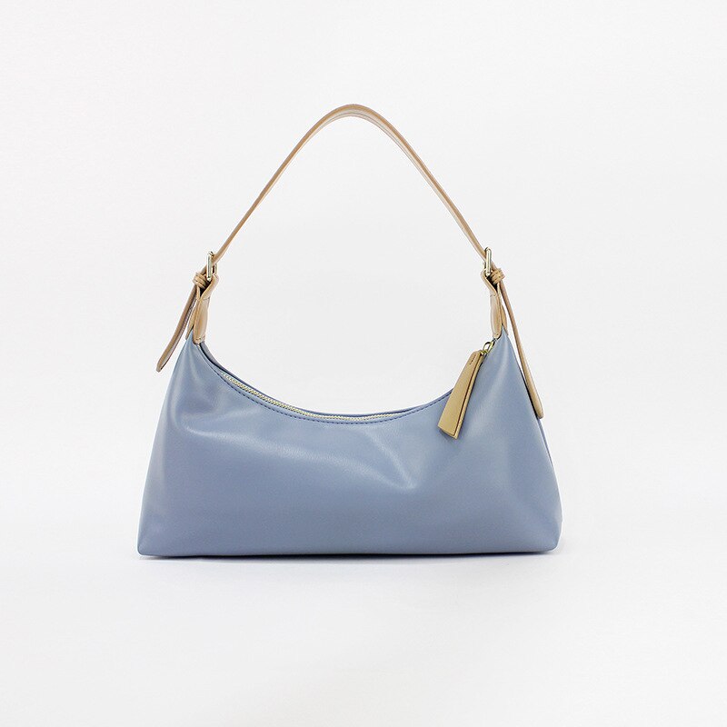 The latest lady's Stylish South Korean one-shoulder underarm bag soft skin fresh and unique underarm bag: blue