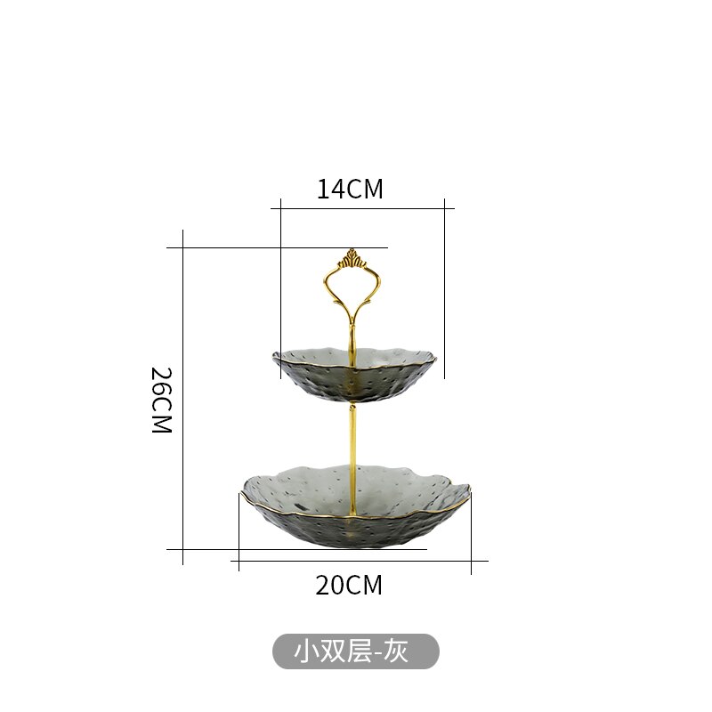 Nordic light luxury 3 layer cake tray double dessert fruit tray living room home dried fruit snack candy tray: B-2-S