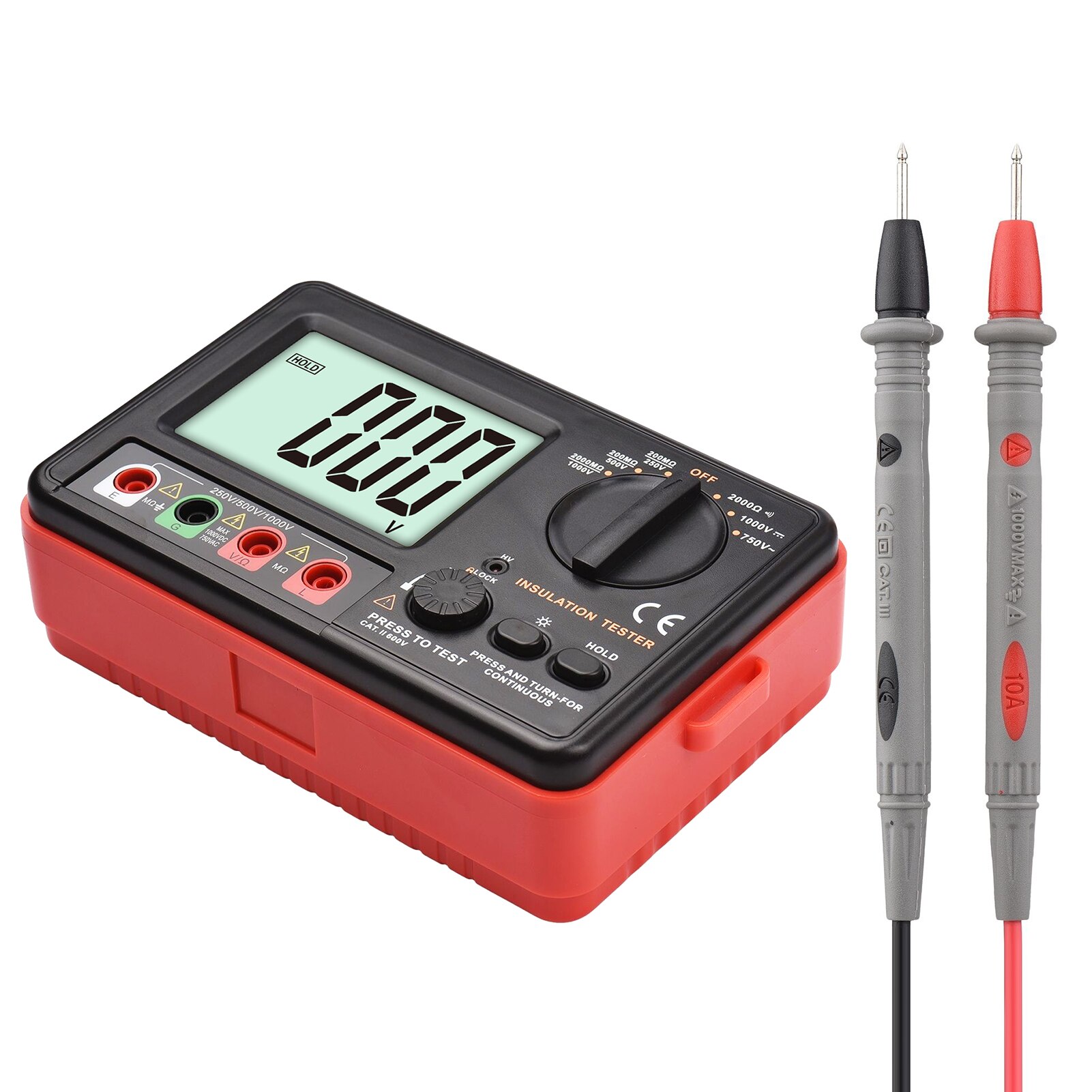 Digital Insulation Resistance Tester DC 250V/500V/1000V AC 750V Multifunction Insulation Resistance Meter Kit with LCD Backlight