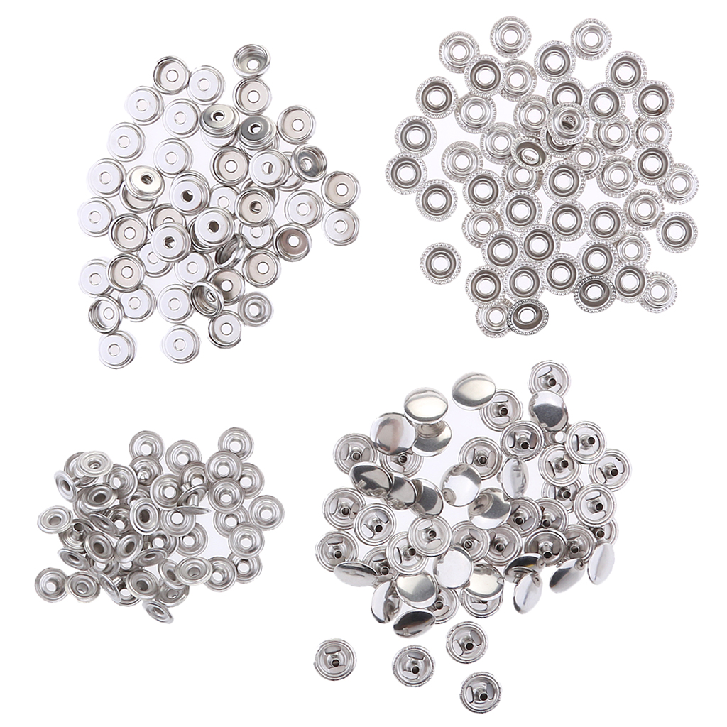 Stainless Steel Fastener Snap Press Stud Button Marine Set 100Pcs