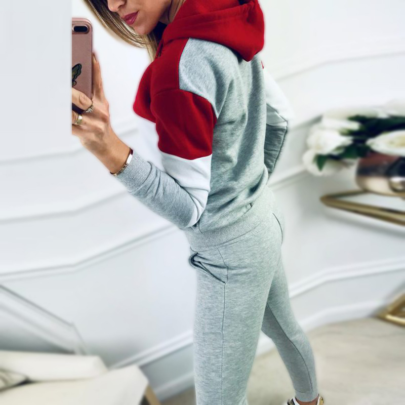 Women Winter sport Tracksuit Sets Lady casual Autumn Long Sleeve Thicken Hooded Sweatshirts 2 Piece Set Female patchwork Suits