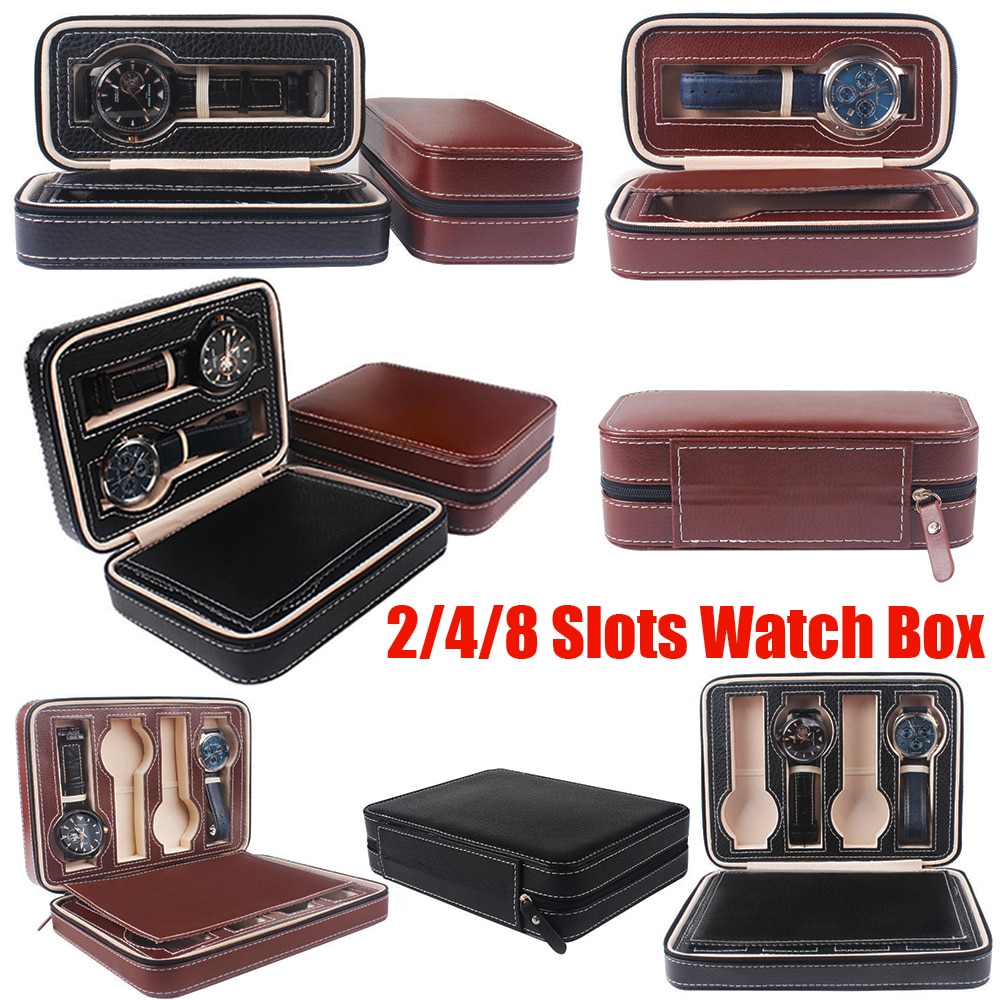 Draagbare Pu Lederen 2/4/8 Slot Horloge Doos Display Case Opslag Horloge Organizer Houder Rits Prachtige En Duurzaam Te minnaar D30