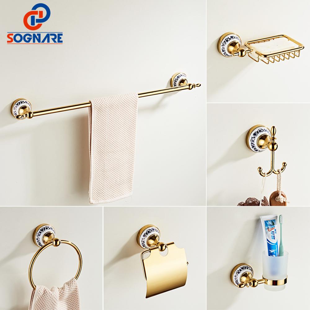Guld badeværelsestilbehør keramik sæt håndklædeholder til væg toiletpapirholder toiletbørsteholder badeværelsesarmaturer