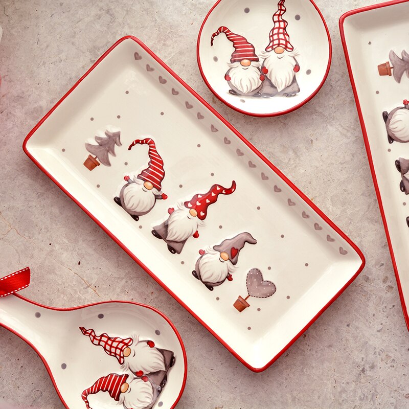 Cute Christmas Rectangular Plate Export Dinner Plate Net Red Ceramic Plate Fish Steak Flat Round Dish Plate
