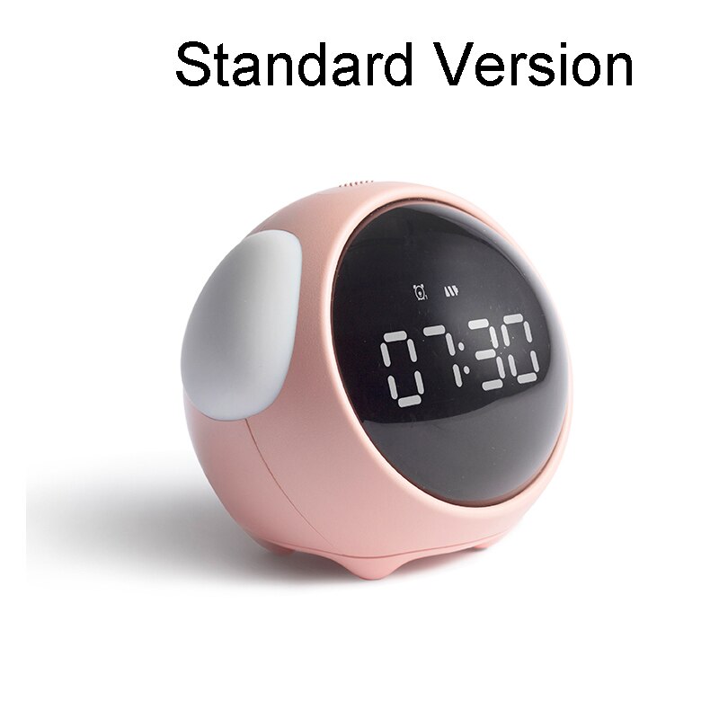 Leuke Uitdrukking Wekker Nachtkastje Voice Control Nachtlampje Usb Oplaadbare Kind Snooze Wekker Kid Digitale Led Klok: Basic pink