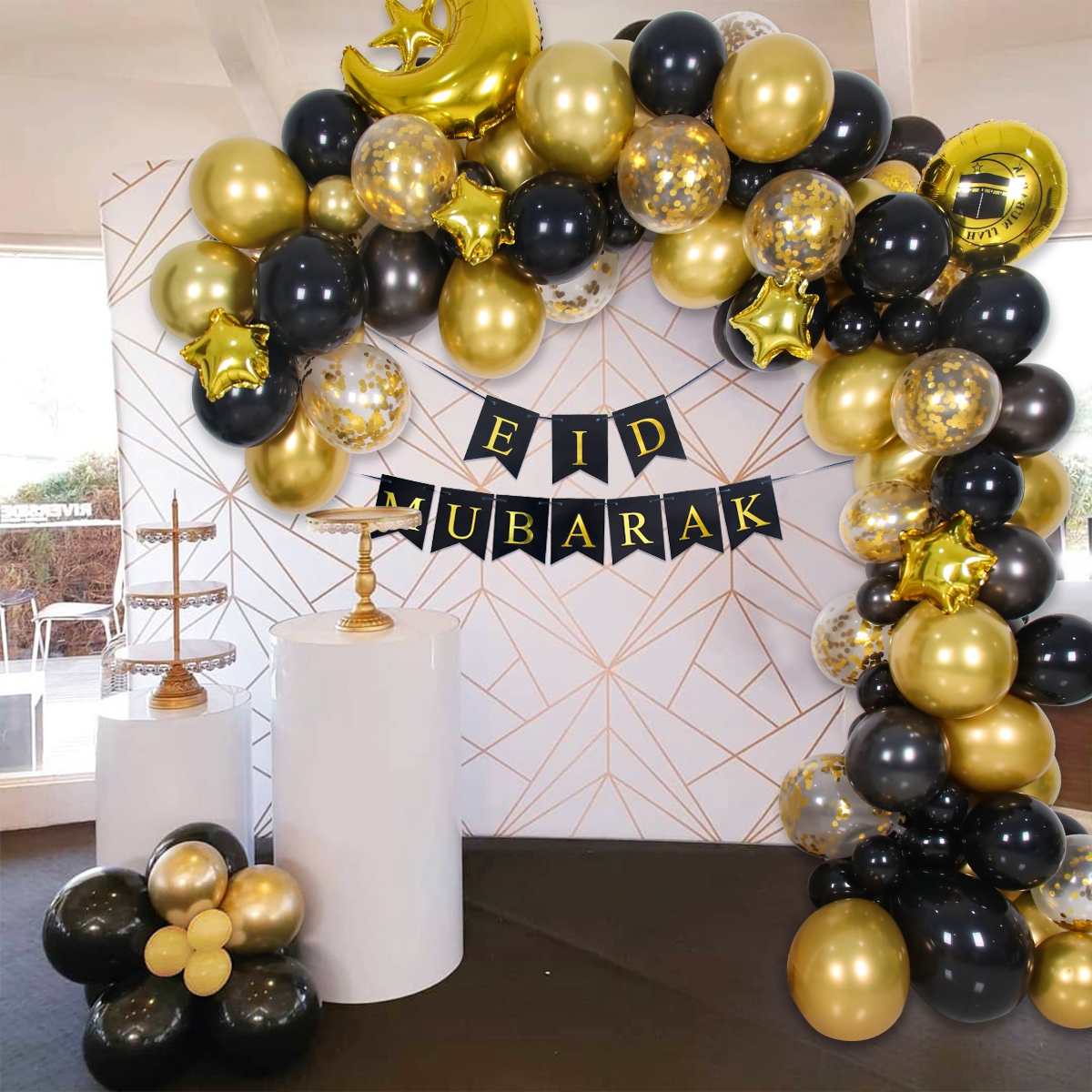 Black Gold EID Mubarak Balloon Garland Arch Kit Banner Ramadan Decoration For Home Birthday Party Decoration Kids Latex Baloon
