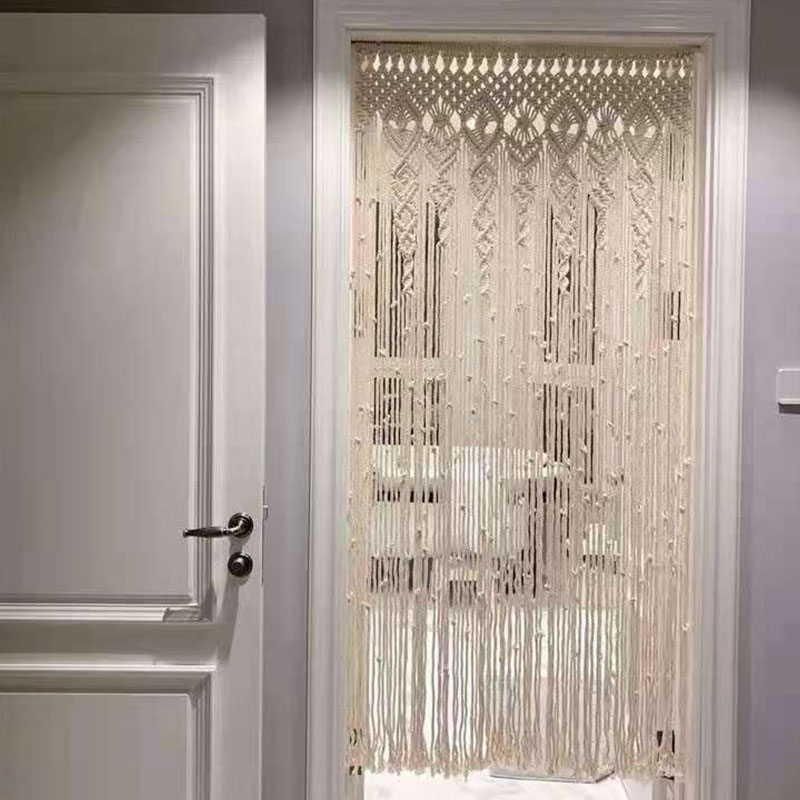 Cortina de puerta de macramé tejida a mano, tapiz bohemio para colgar en la pared, para el hogar, ventana, puerta, dormitorio, sala de estar, decoración de fondo de boda