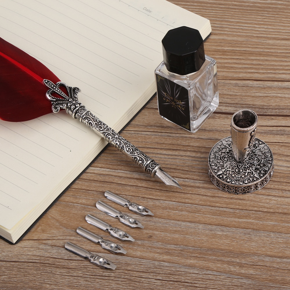 Engels Kalligrafie Veer Dip Pen Schrijven Inkt Set Briefpapier Box met 5 Nib Huwelijkscadeau Quill Vulpen pen